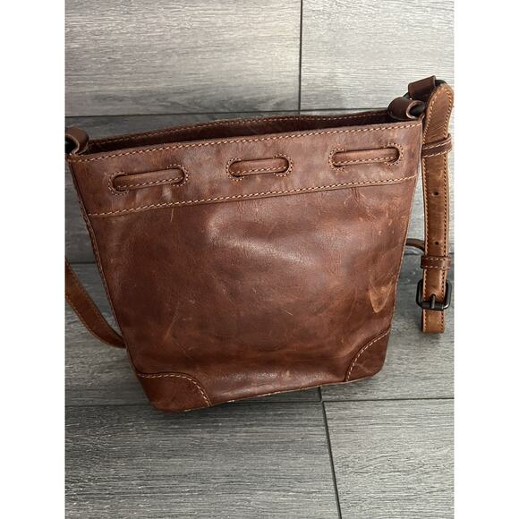 Frye Leather Melissa Drawstring Bucket Bag Cognac color B000498 - Picture 5 of 7